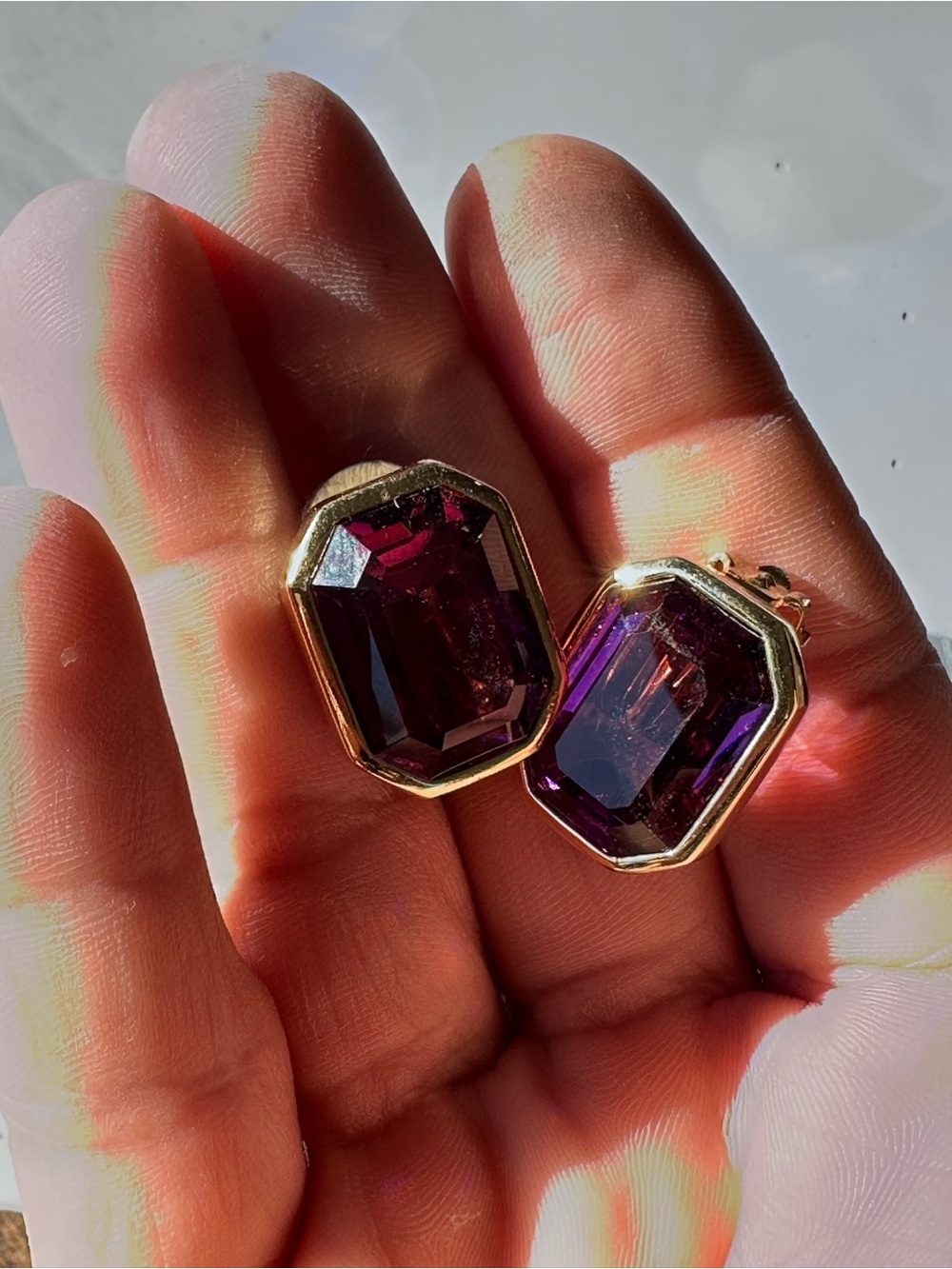 Swarovski Gold-Tone Clip-on Earrings with Deep Purple Faceted Stones